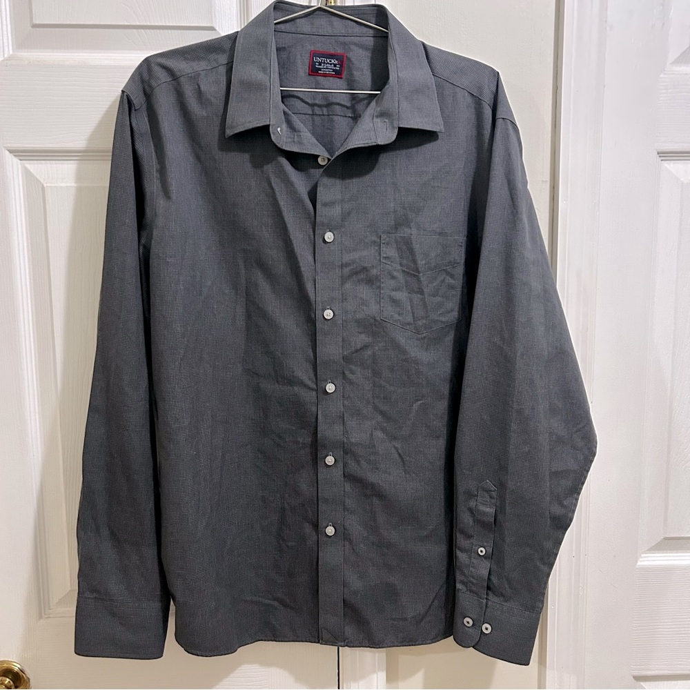 UntuckIT Men's Gray Checkered Button-Up Shirt Size XL